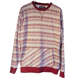 Black Smith Red and White Patterned Crewneck Sweater Mens L Casual Cozy Sturdy